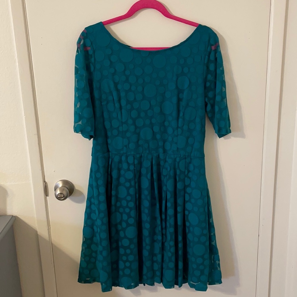 LC Lauren Conrad Teal Polka Dot Sheer Skater dress